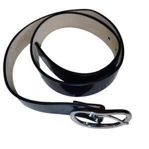 Nine West Black Patent Leather Belt with Silver Buckle Size Medium